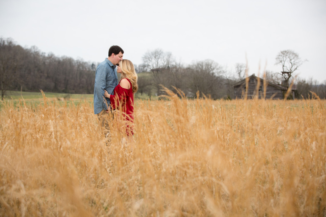 Country engagement photos with red dress in Sevierville by Knoxville wedding photographers 2 Hodges Photography
