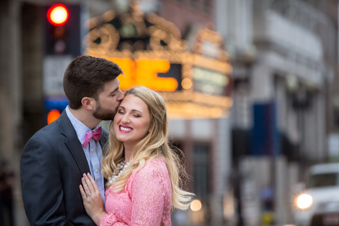 Glamourous engagement photos in Downtown Knoxville TN on Gay Street by Knoxville wedding photographer 2 Hodges Photography